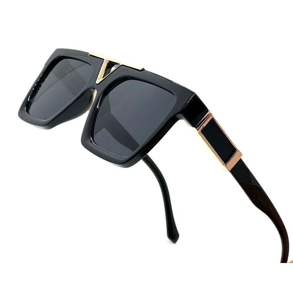 Square Sunglasses‎ Men's Black Gold Accents Fashion UV400 Protection Street Wear